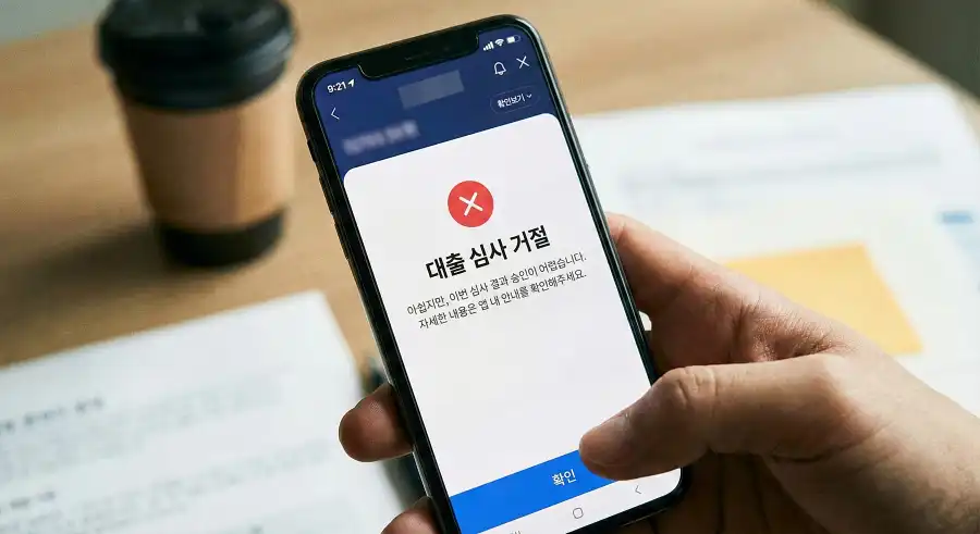 무직자 비상금대출 거절 화면